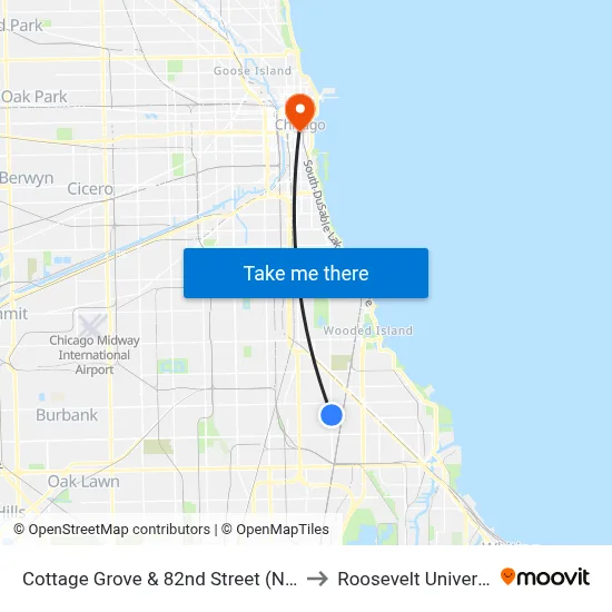 Cottage Grove & 82nd Street (North) to Roosevelt University map