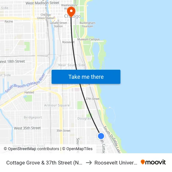 Cottage Grove & 37th Street (North) to Roosevelt University map