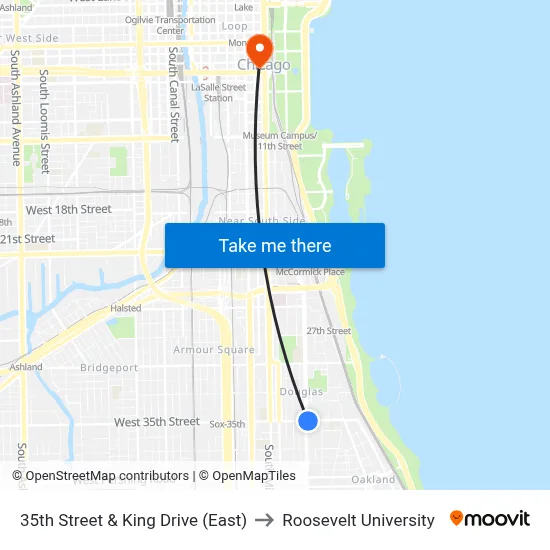 35th Street & King Drive (East) to Roosevelt University map