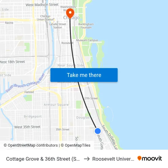 Cottage Grove & 36th Street (South) to Roosevelt University map