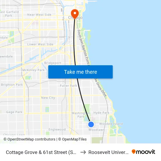Cottage Grove & 61st Street (South) to Roosevelt University map