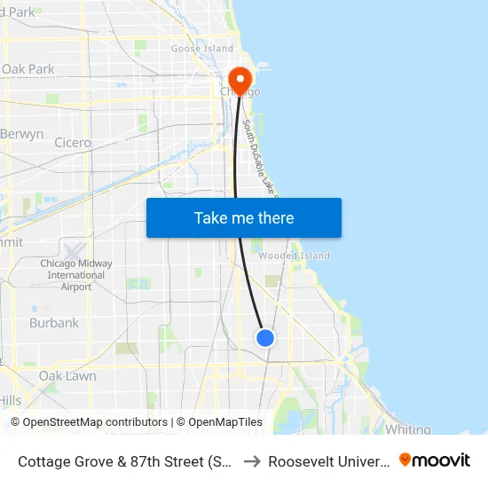 Cottage Grove & 87th Street (South) to Roosevelt University map