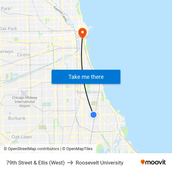 79th Street & Ellis (West) to Roosevelt University map
