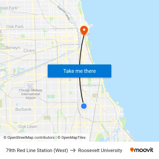 79th Red Line Station (West) to Roosevelt University map