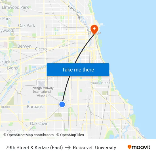 79th Street & Kedzie (East) to Roosevelt University map