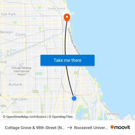 Cottage Grove & 98th Street (North) to Roosevelt University map