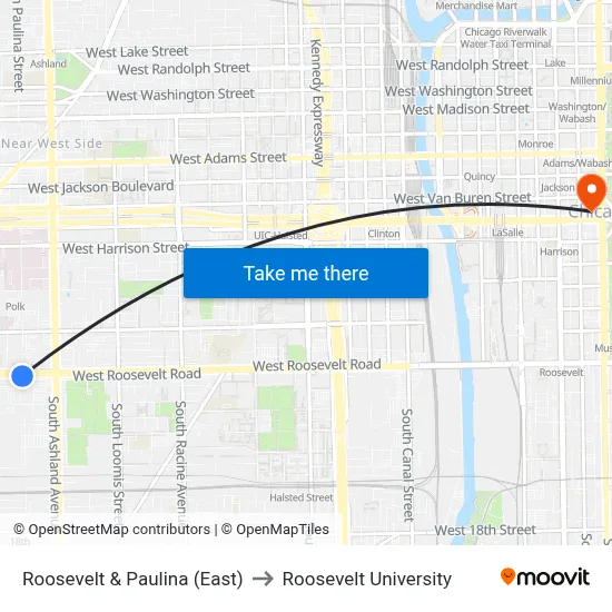 Roosevelt & Paulina (East) to Roosevelt University map