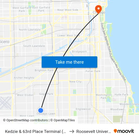 Kedzie & 63rd Place Terminal (East) to Roosevelt University map