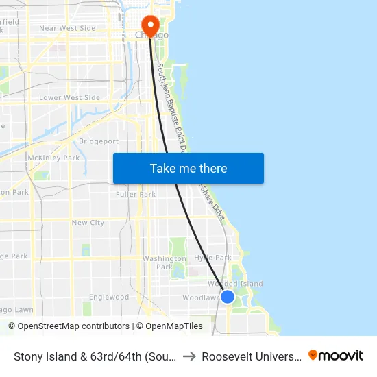 Stony Island & 63rd/64th (South) to Roosevelt University map