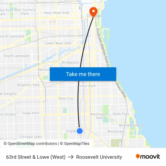 63rd Street & Lowe (West) to Roosevelt University map