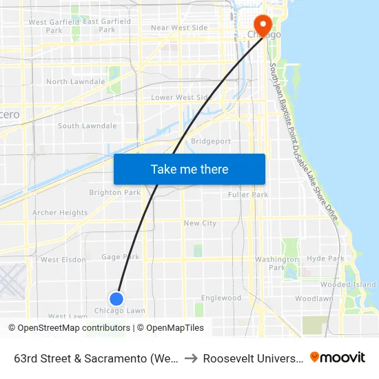 63rd Street & Sacramento (West) to Roosevelt University map