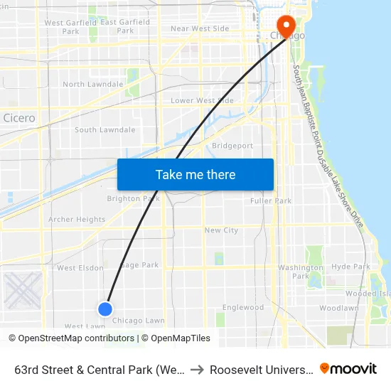 63rd Street & Central Park (West) to Roosevelt University map