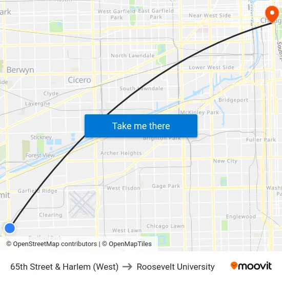 65th Street & Harlem (West) to Roosevelt University map