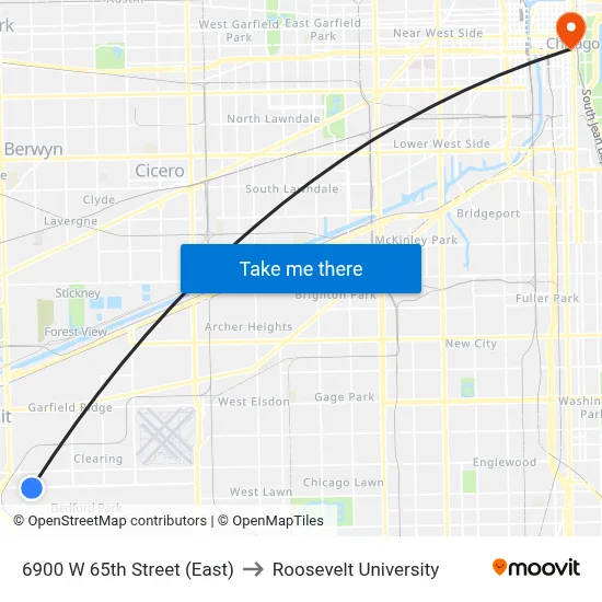 6900 W 65th Street (East) to Roosevelt University map