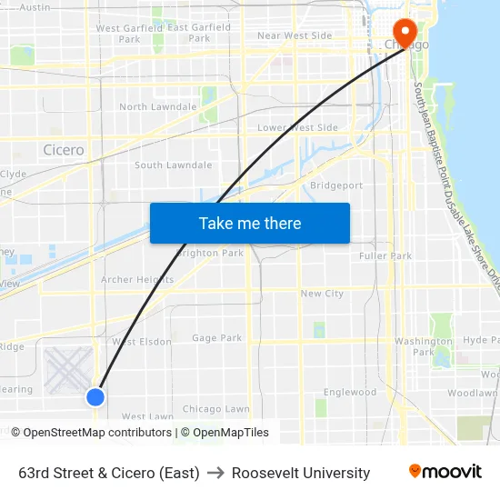 63rd Street & Cicero (East) to Roosevelt University map