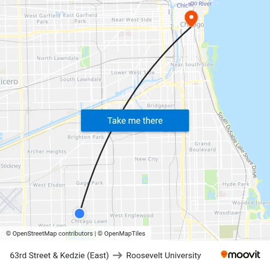 63rd Street & Kedzie (East) to Roosevelt University map