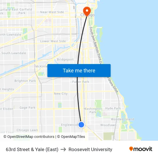 63rd Street & Yale (East) to Roosevelt University map
