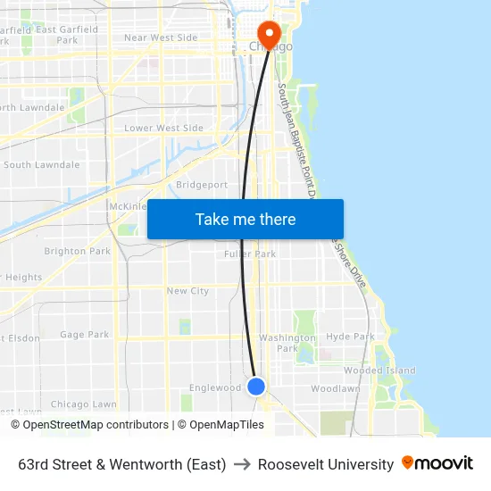 63rd Street & Wentworth (East) to Roosevelt University map