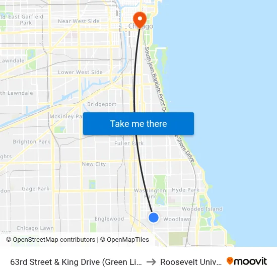 63rd Street & King Drive (Green Line) (East) to Roosevelt University map