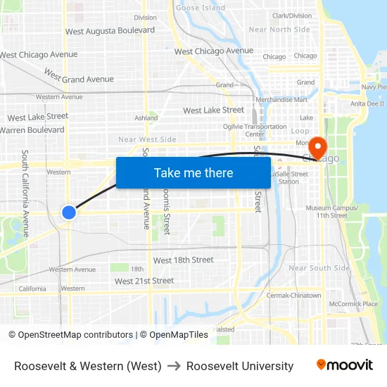 Roosevelt & Western (West) to Roosevelt University map