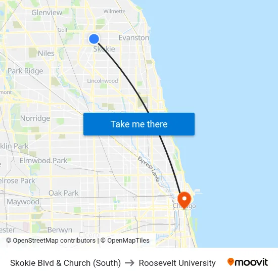 Skokie Blvd & Church (South) to Roosevelt University map