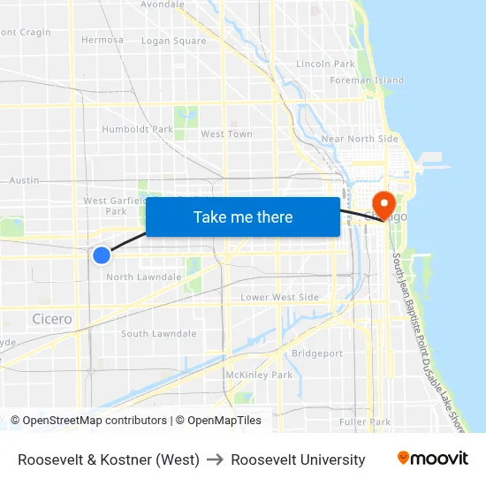 Roosevelt & Kostner (West) to Roosevelt University map