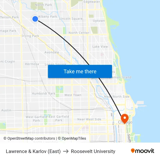 Lawrence & Karlov (East) to Roosevelt University map