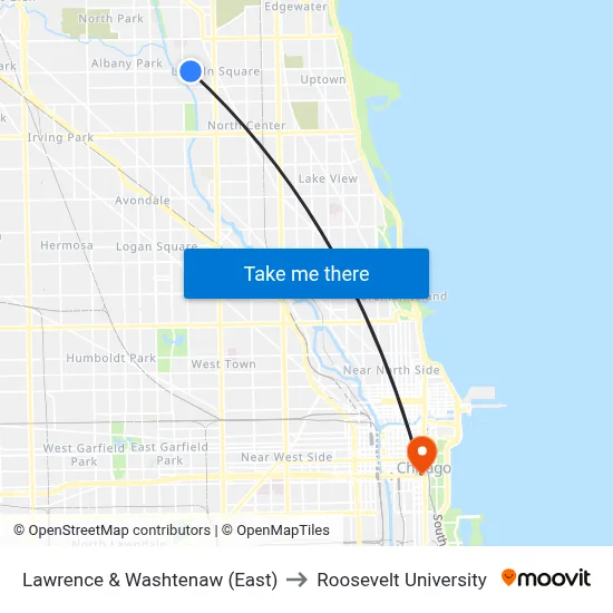 Lawrence & Washtenaw (East) to Roosevelt University map