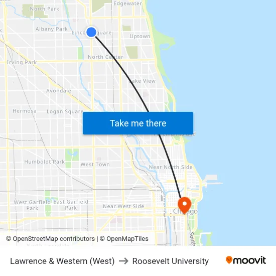 Lawrence & Western (West) to Roosevelt University map