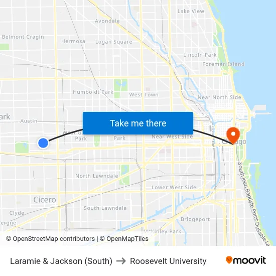 Laramie & Jackson (South) to Roosevelt University map