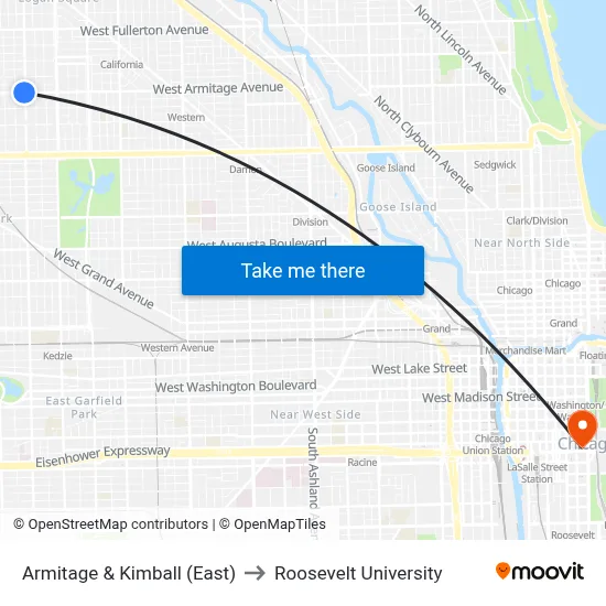 Armitage & Kimball (East) to Roosevelt University map