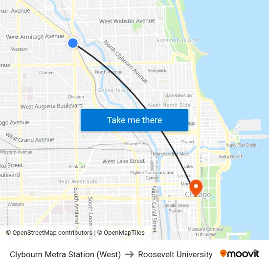Clybourn Metra Station (West) to Roosevelt University map