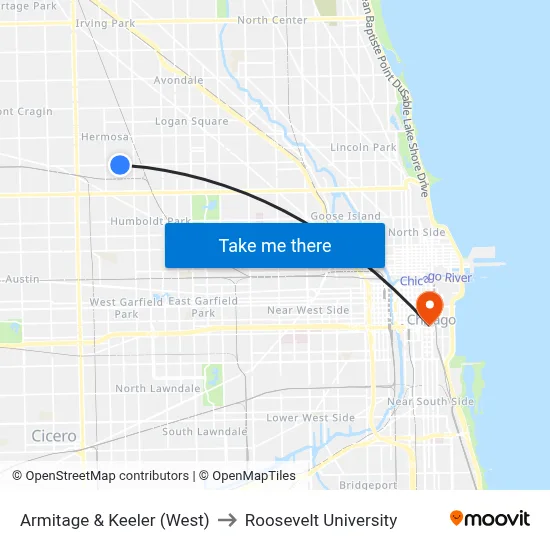 Armitage & Keeler (West) to Roosevelt University map