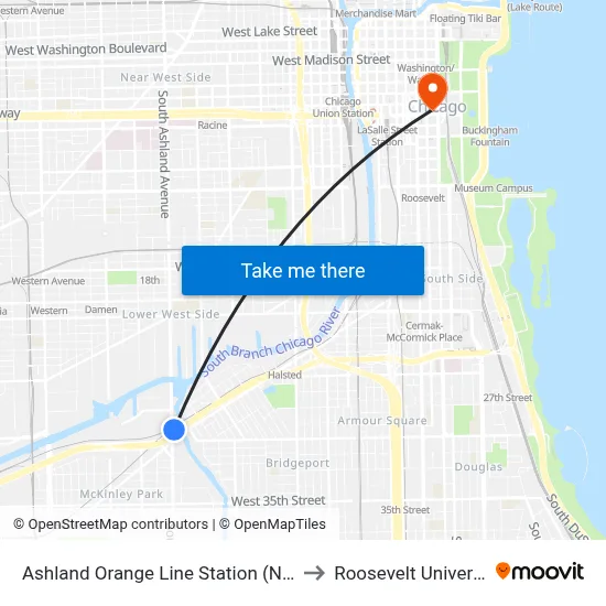Ashland Orange Line Station (North) to Roosevelt University map