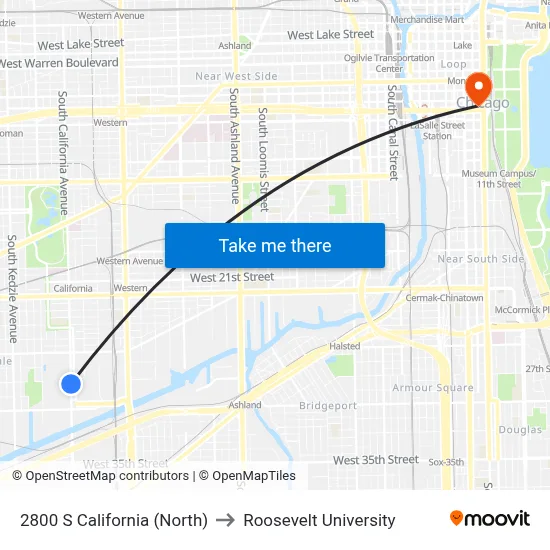 2800 S California (North) to Roosevelt University map