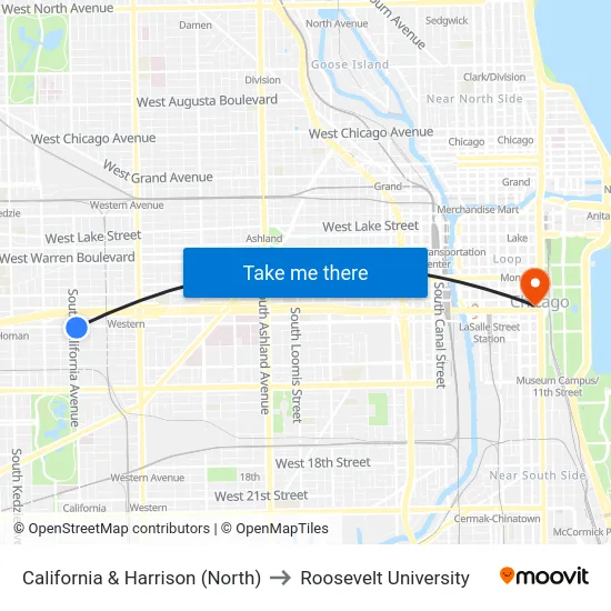 California & Harrison (North) to Roosevelt University map