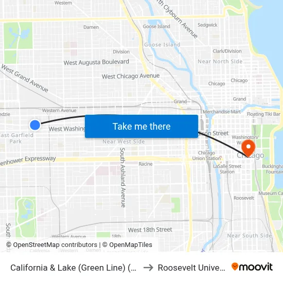 California & Lake (Green Line) (North) to Roosevelt University map