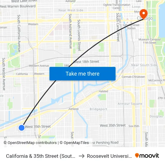 California & 35th Street (South) to Roosevelt University map