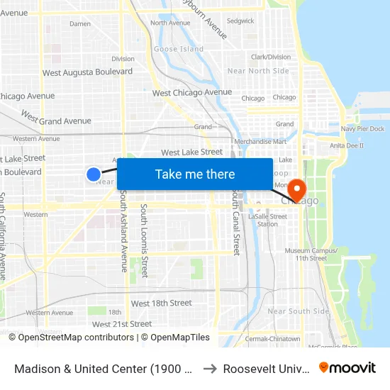 Madison & United Center (1900 W) (East) to Roosevelt University map