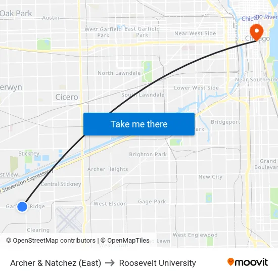 Archer & Natchez (East) to Roosevelt University map