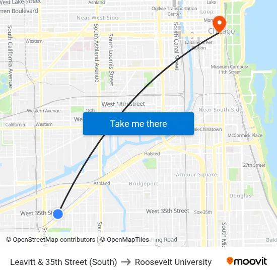 Leavitt & 35th Street (South) to Roosevelt University map