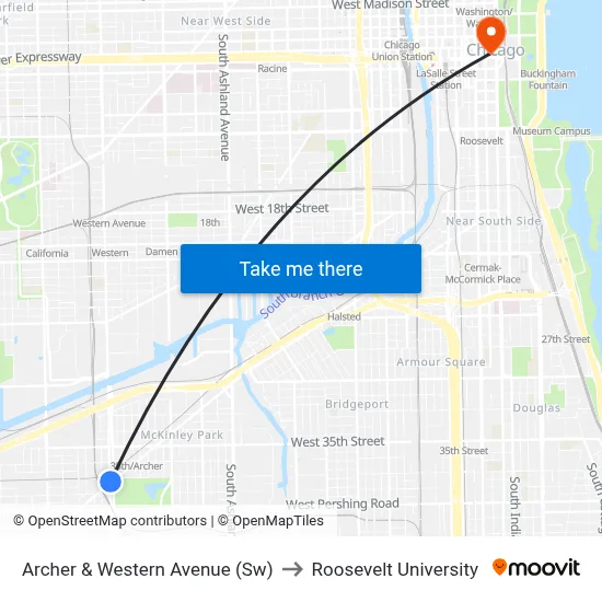 Archer & Western Avenue (Sw) to Roosevelt University map