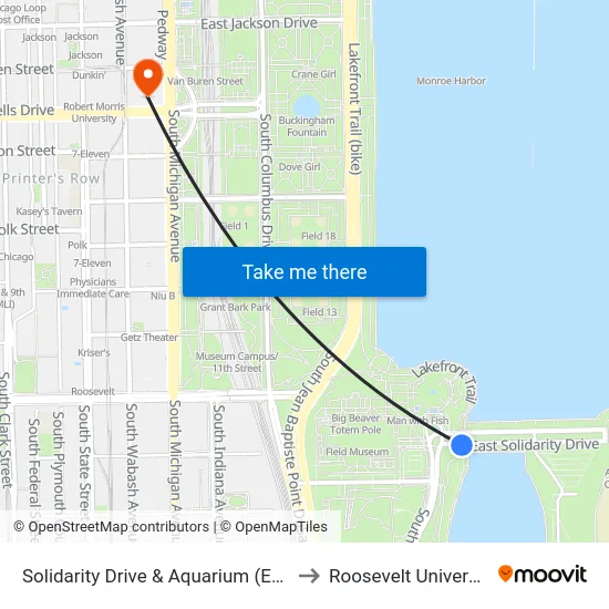 Solidarity Drive & Aquarium (East) to Roosevelt University map