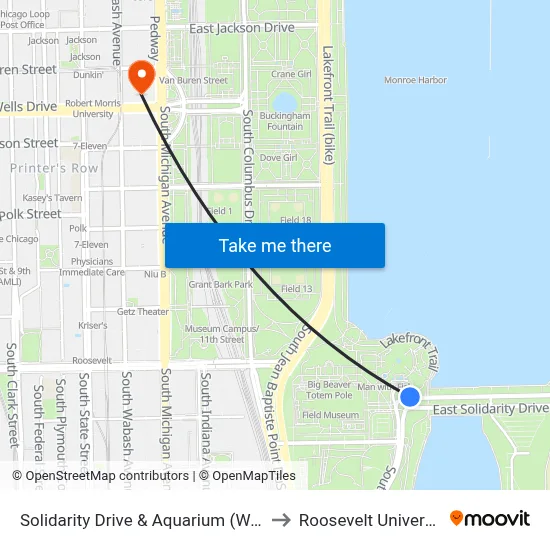 Solidarity Drive & Aquarium (West) to Roosevelt University map