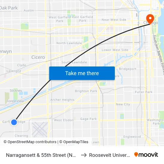 Narragansett & 55th Street (North) to Roosevelt University map