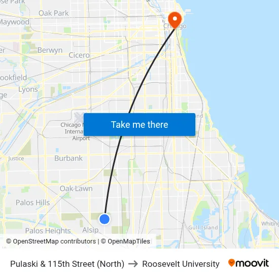 Pulaski & 115th Street (North) to Roosevelt University map