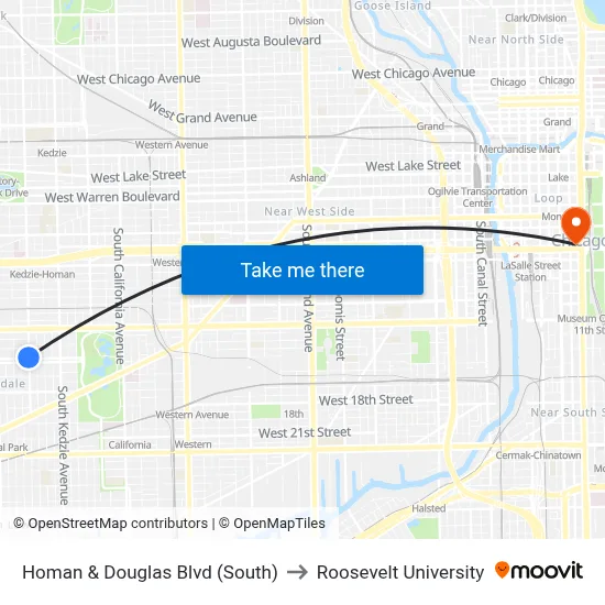 Homan & Douglas Blvd (South) to Roosevelt University map
