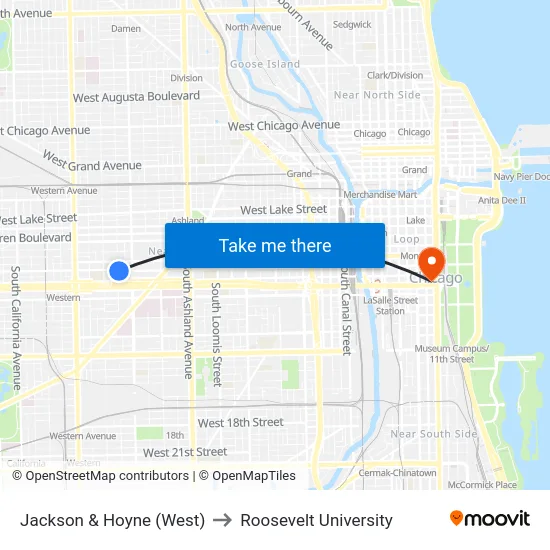 Jackson & Hoyne (West) to Roosevelt University map