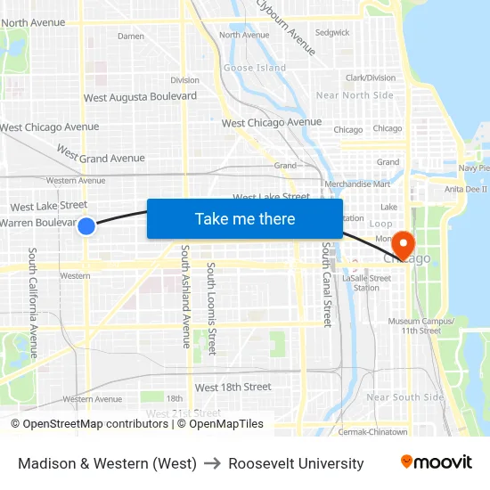 Madison & Western (West) to Roosevelt University map