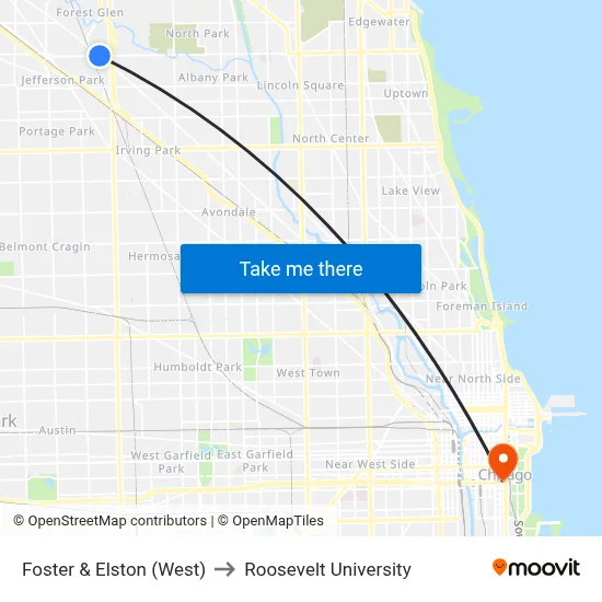 Foster & Elston (West) to Roosevelt University map